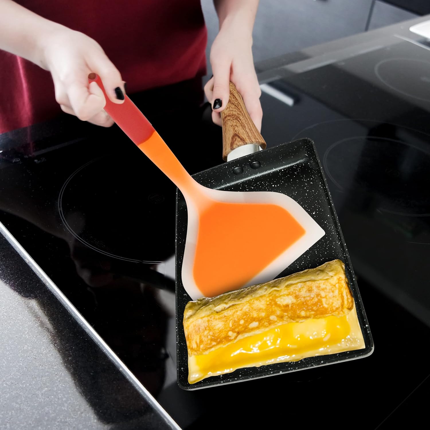 Rectangular omelette pan for traditional Japanese cooking, designed to make the perfect tamagoyaki rolls at home