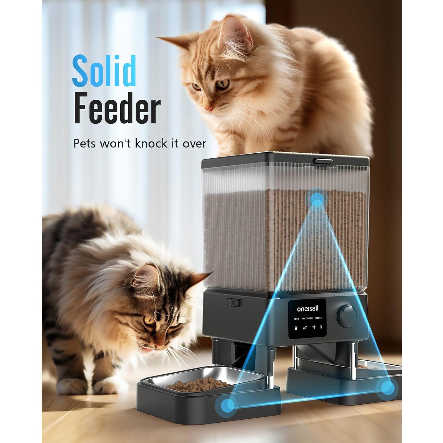 Remote cat feeder with 5G WiFi and app control, enabling remote meal customization and ensuring balanced diet management