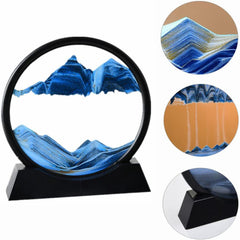 Rotating sand art display with calming motion, ideal as a desktop decor piece for stress relief and relaxation