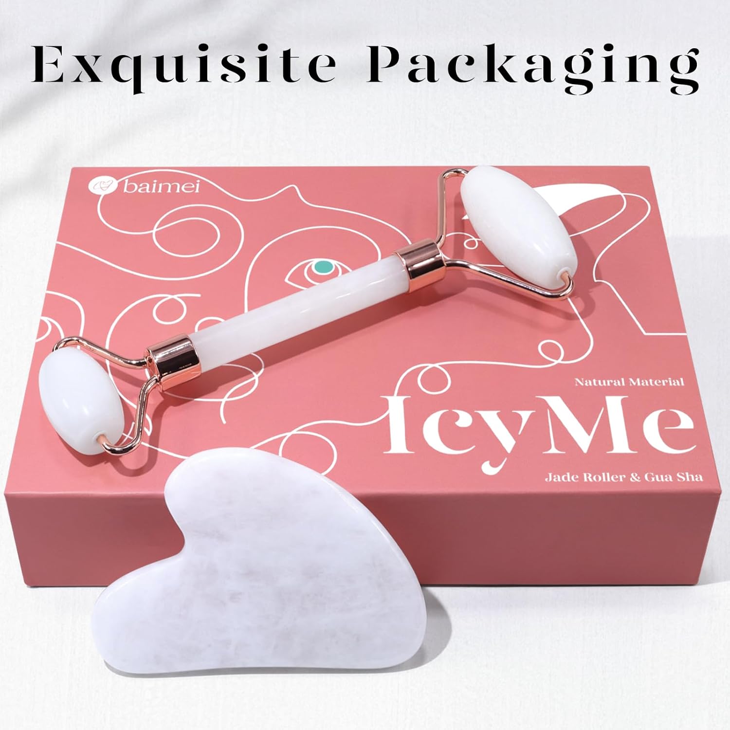 Anti-aging jade roller and Gua Sha for facial massage, designed to reduce puffiness, wrinkles, and help with skin firming