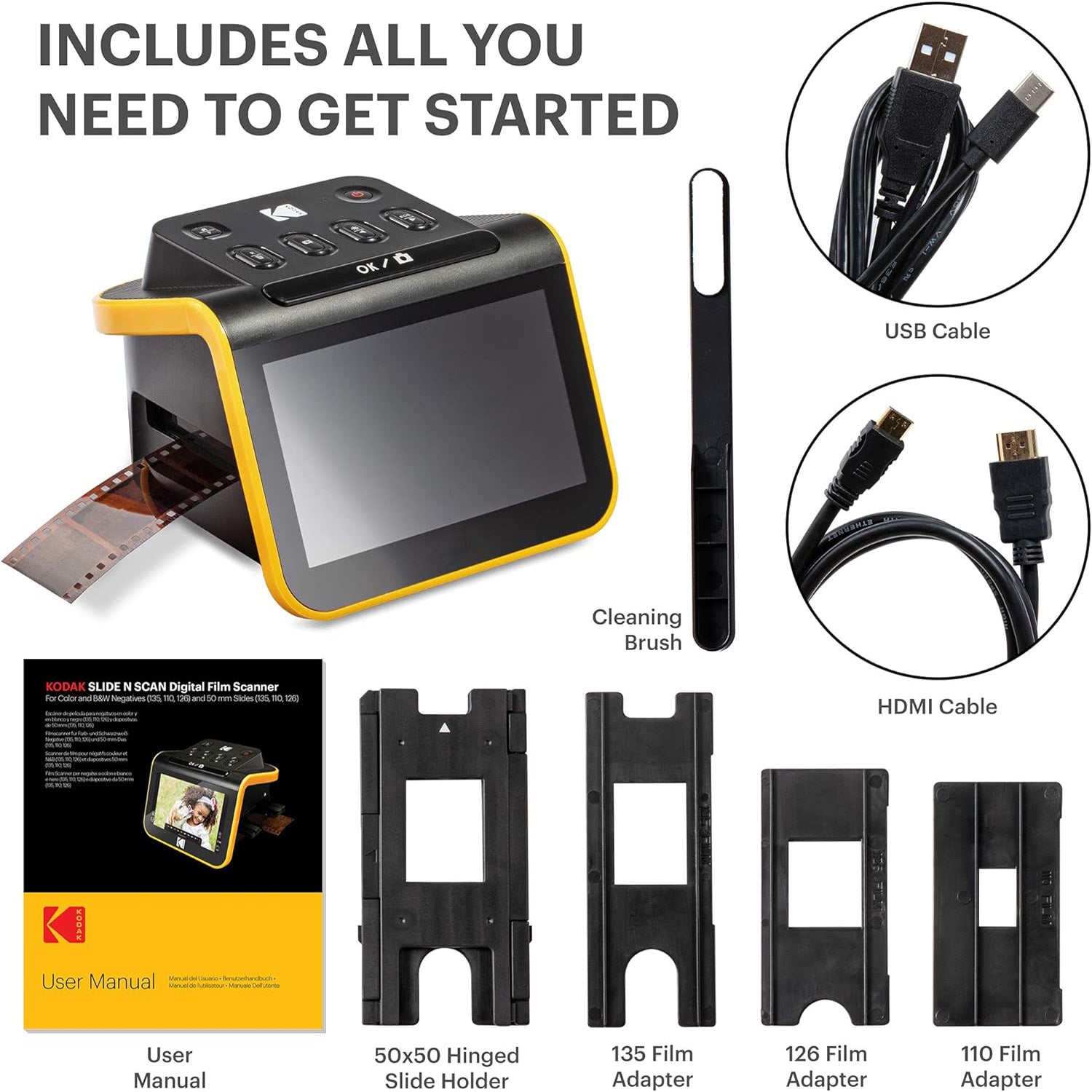 Compact slide scanner with a user-friendly interface, perfect for converting 35mm slides and film into digital format for archiving and sharing