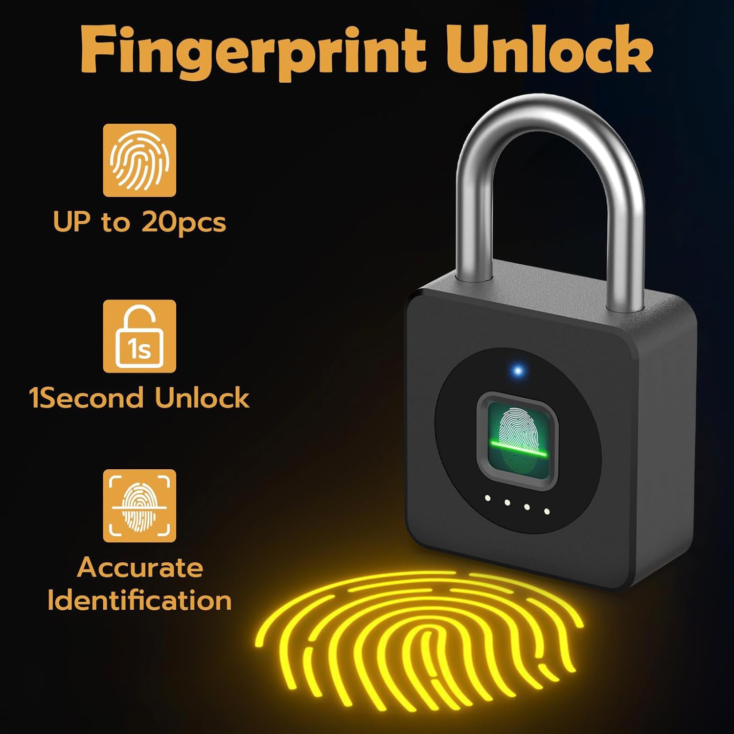 Smart padlock with fingerprint sensor, providing a secure and modern way to lock your valuables