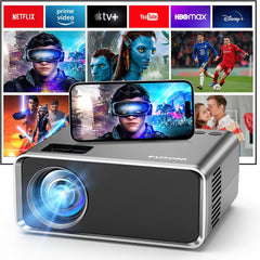 Smart projector with WiFi and Bluetooth, ideal for seamless streaming and entertainment setups with wireless connectivity options for home theater experiences