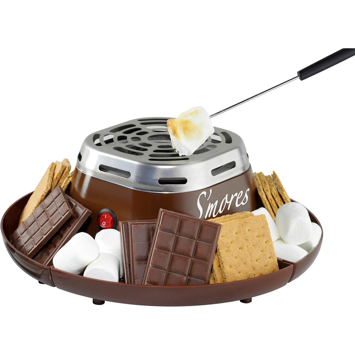 Portable tabletop smores maker for family gatherings, perfect for indoor use with compact design, ideal for roasting marshmallows and making delicious smores at home