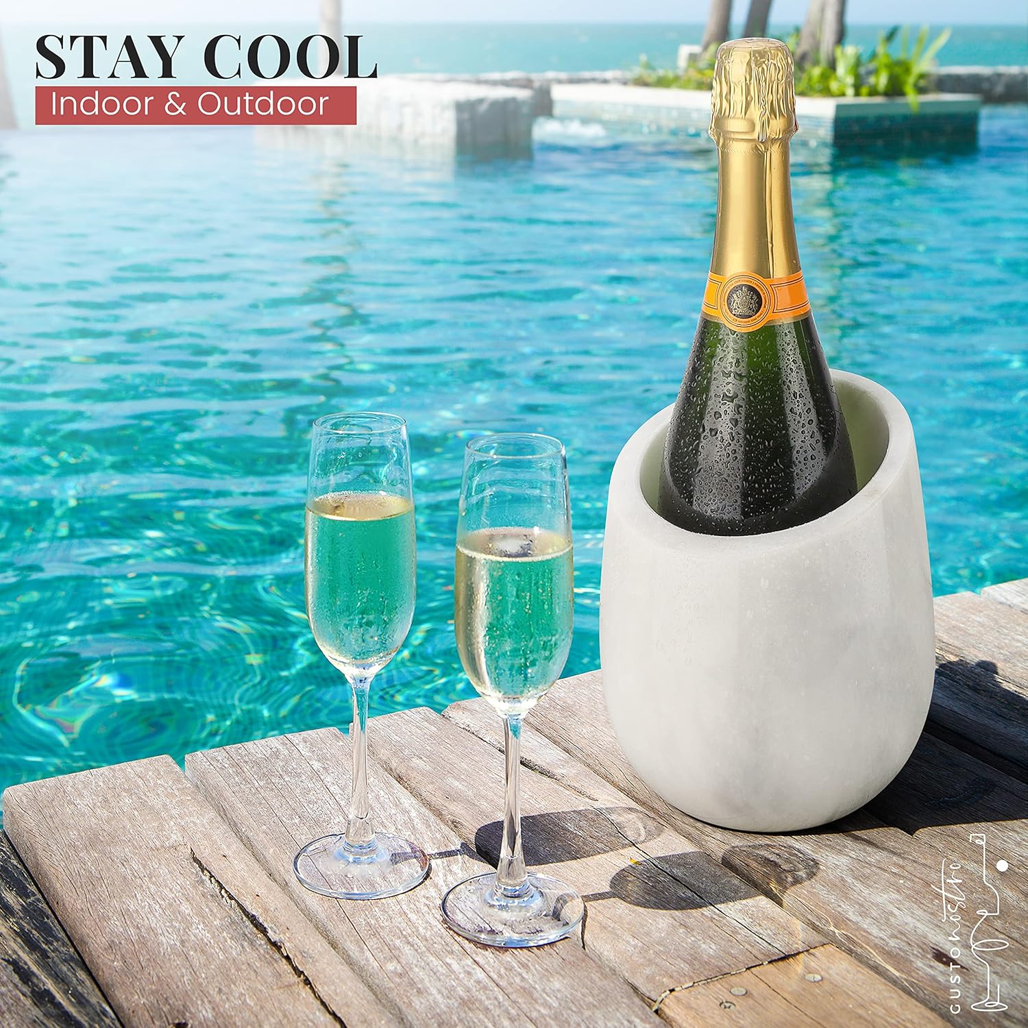 Compact tabletop wine cooler crafted from elegant marble, perfect for small gatherings and romantic dinners