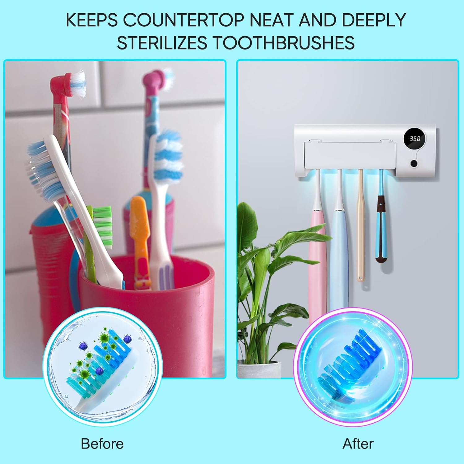 Automatic toothbrush sanitizing cleaner with timer function for daily use