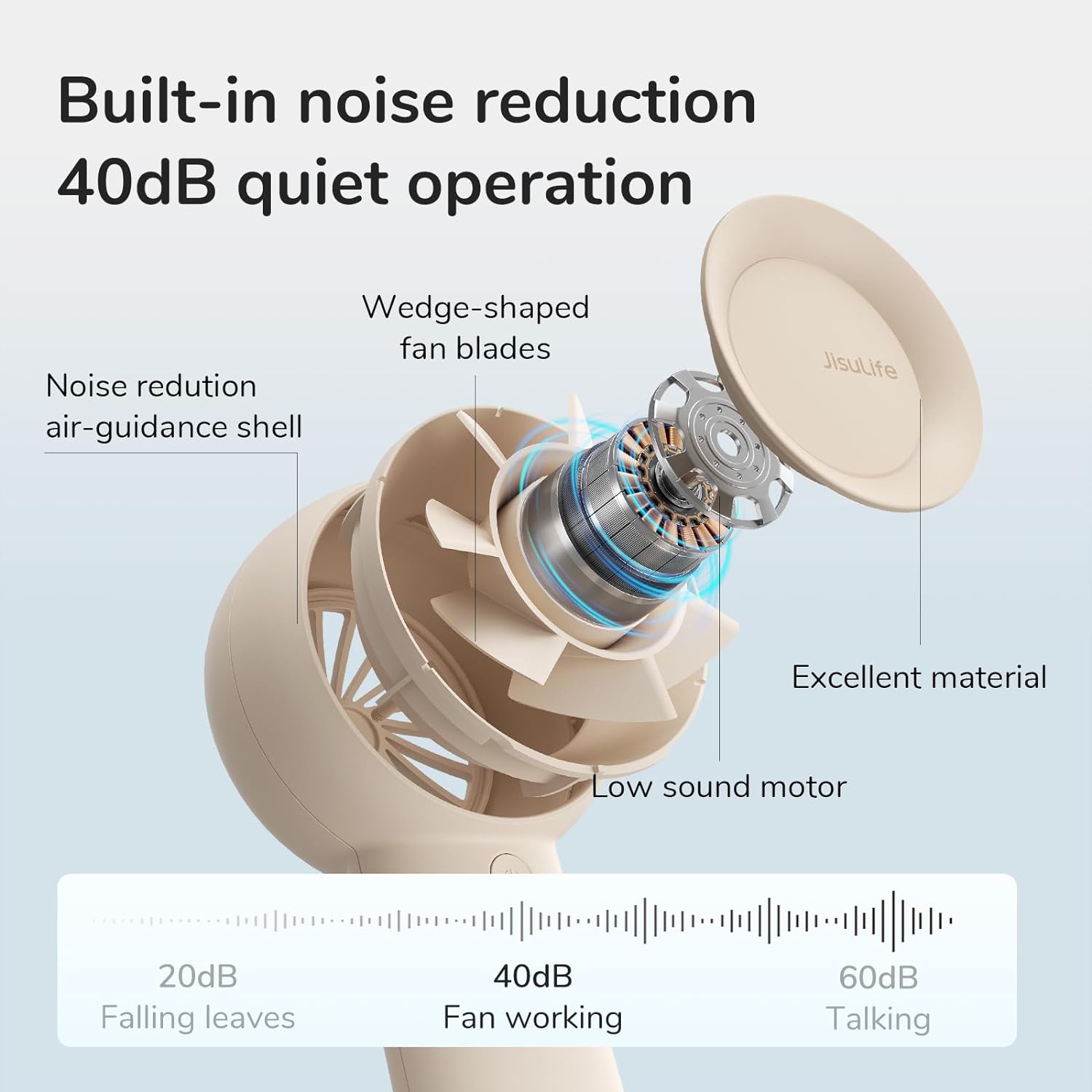 USB rechargeable fan with a turbo motor, designed for quick and convenient cooling in offices, travel, or home use