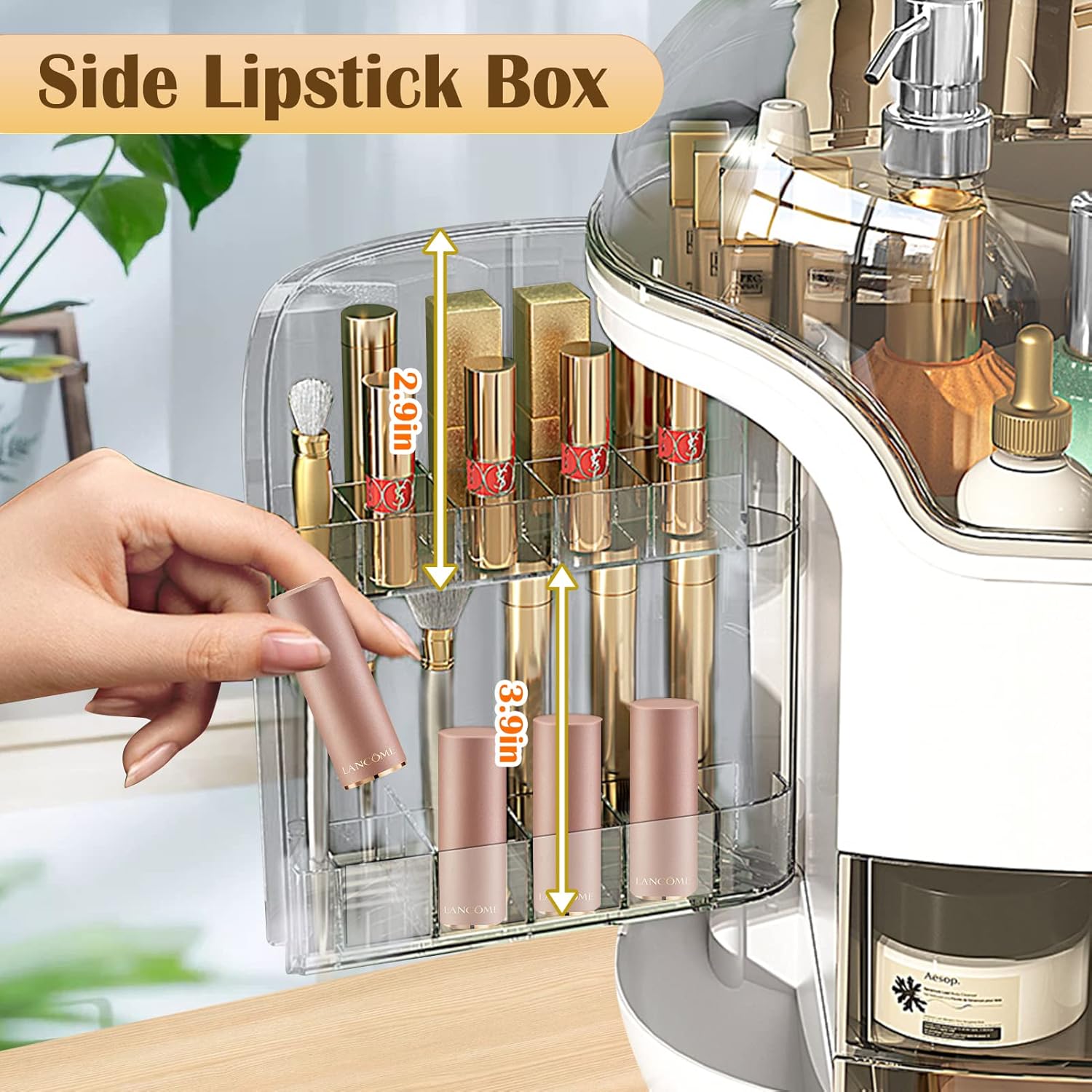 Sophisticated vanity organizer that adds style and practicality to your beauty setup, featuring designated slots for brushes, lipsticks, and skincare jars