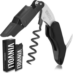 Waiters corkscrew wine bottle opener with ergonomic handle and stainless steel finish, perfect for professional use in bars and restaurants