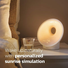 An innovative wake-up light that gradually increases in brightness to mimic a natural sunrise for a gentle wake-up experience