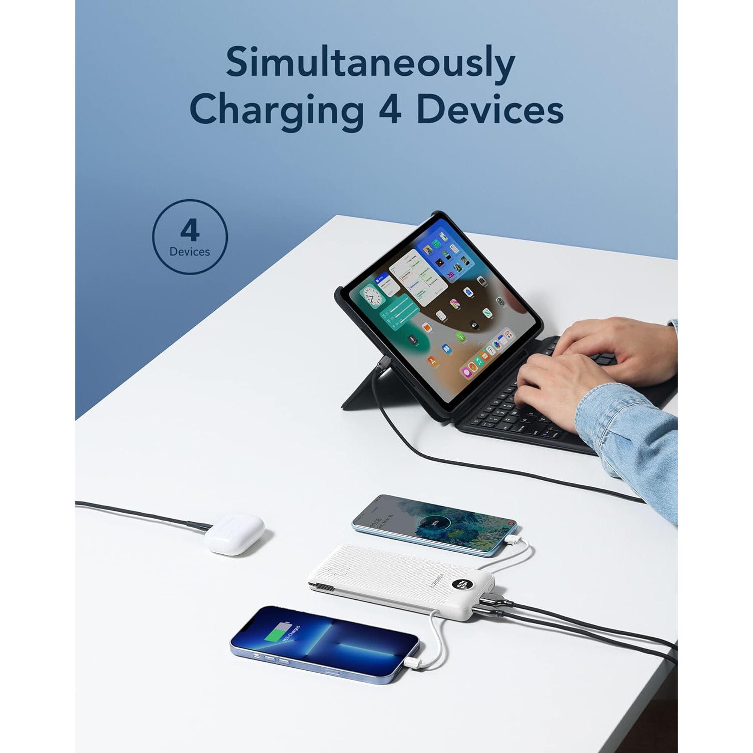 Compact USB charger for iPhone with built-in cables and wall plug, perfect for easy and efficient charging