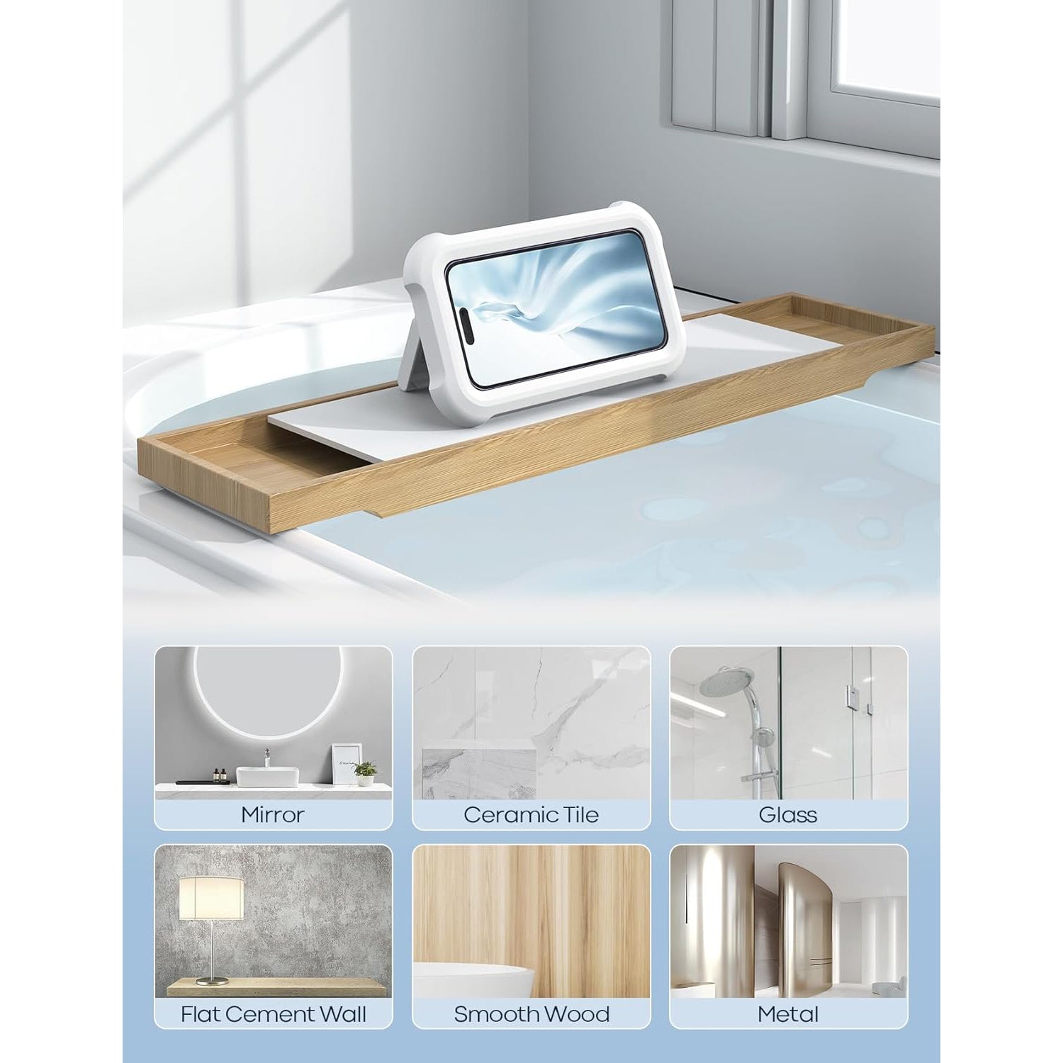 Waterproof phone stand for safe and convenient phone access in the bathroom, designed to resist steam and moisture while holding securely on shower walls