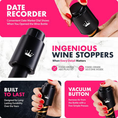 Set of two durable wine stoppers crafted for easy use, featuring a sleek design that fits securely on various wine bottle sizes to prevent oxidation and spoilage