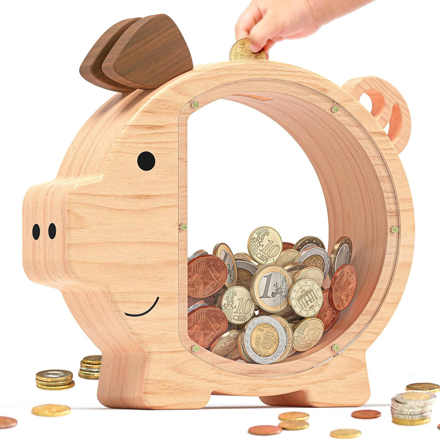 Adorable wooden piggy bank for kids, perfect for saving money, a timeless classic for teaching financial responsibility