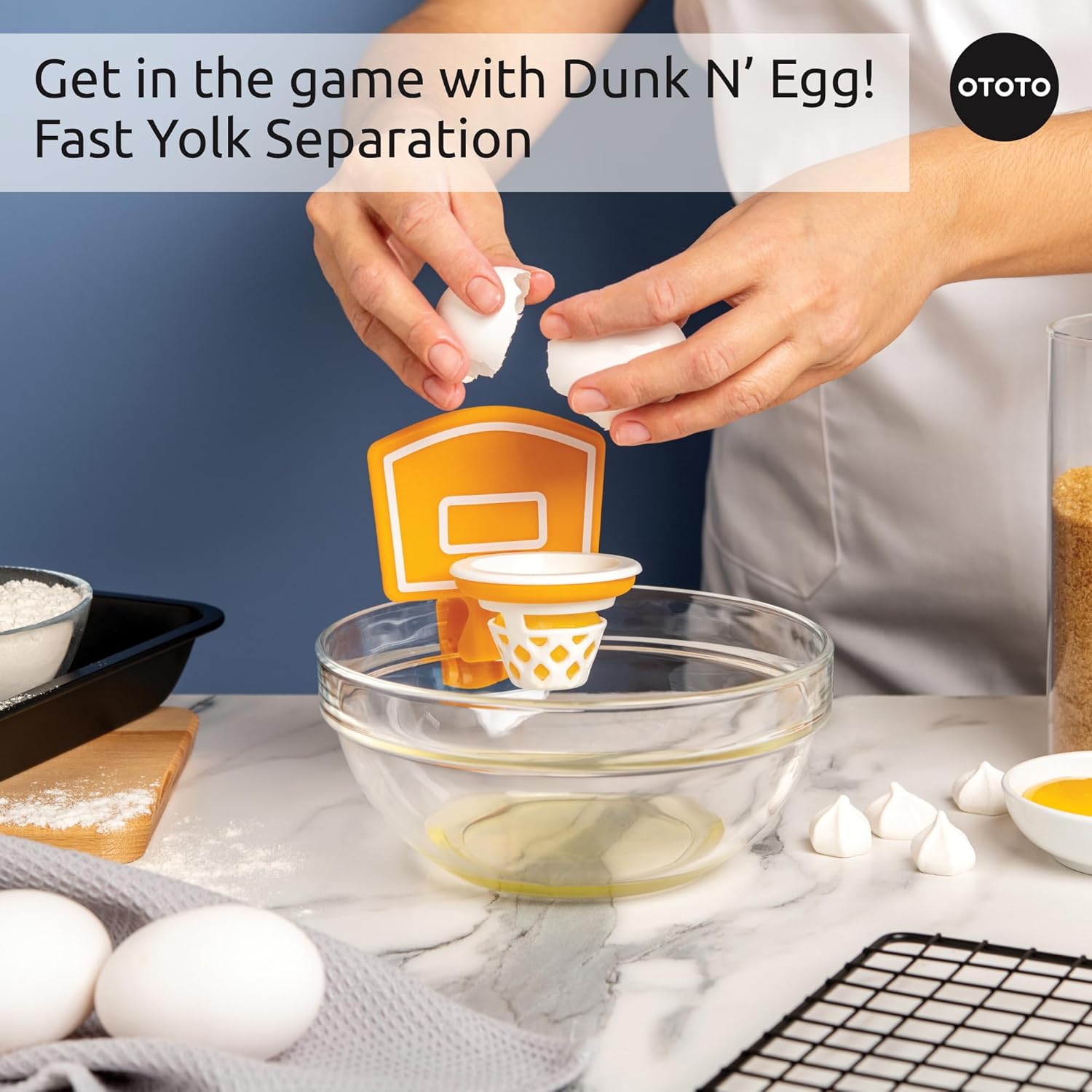 Efficient yolk and white separator with an ergonomic handle, ensuring precise and quick separation of egg whites and yolks without any mess in the kitchen